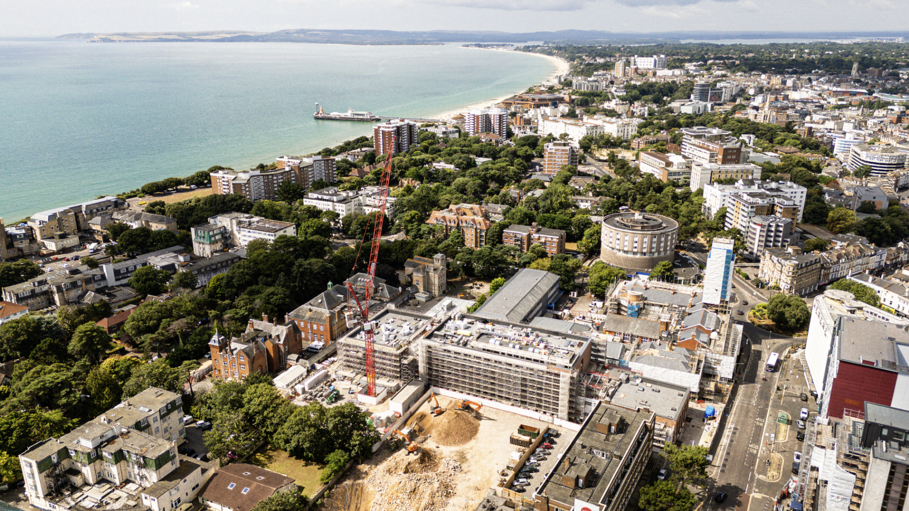 Aerial of a construction site with cranes