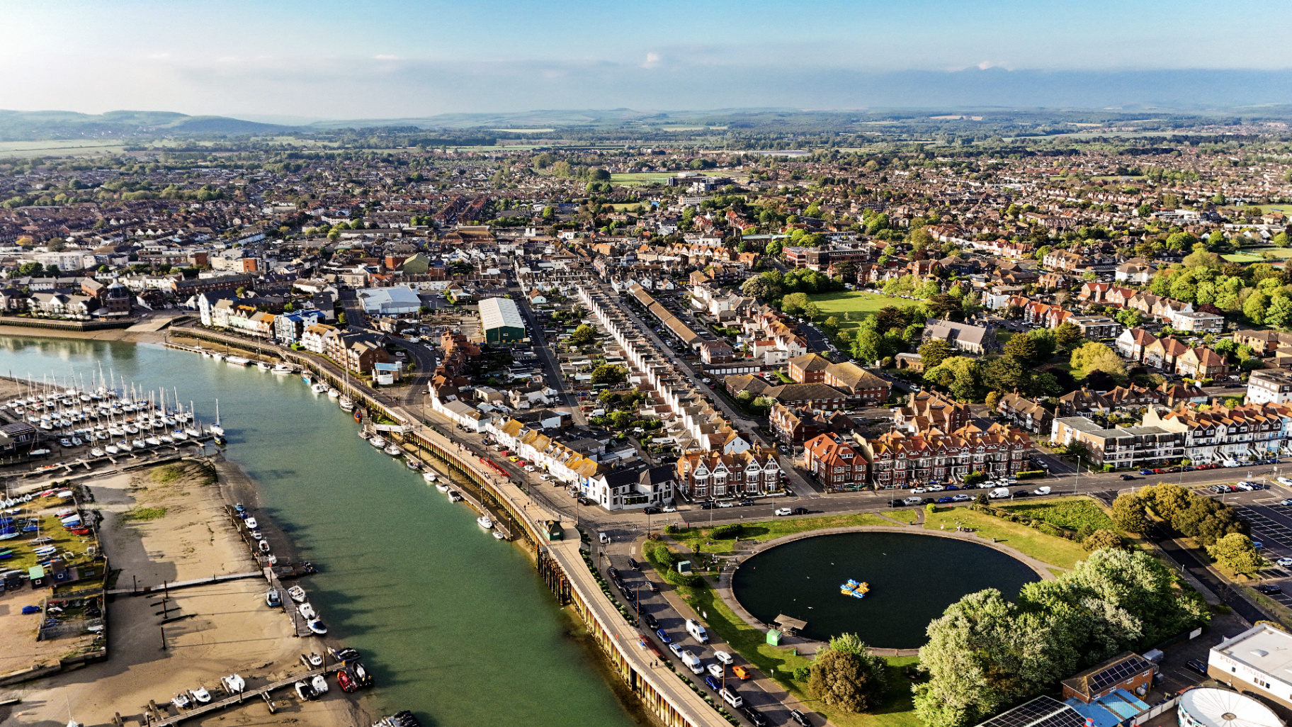 Aerial view of Littlehampton harbour